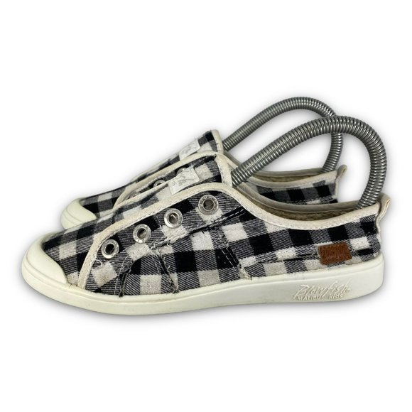 Blowfish Malibu Laceless Plaid Sneakers ZS006 Slip On Lined Black White Youth 3 - Picture 2 of 10